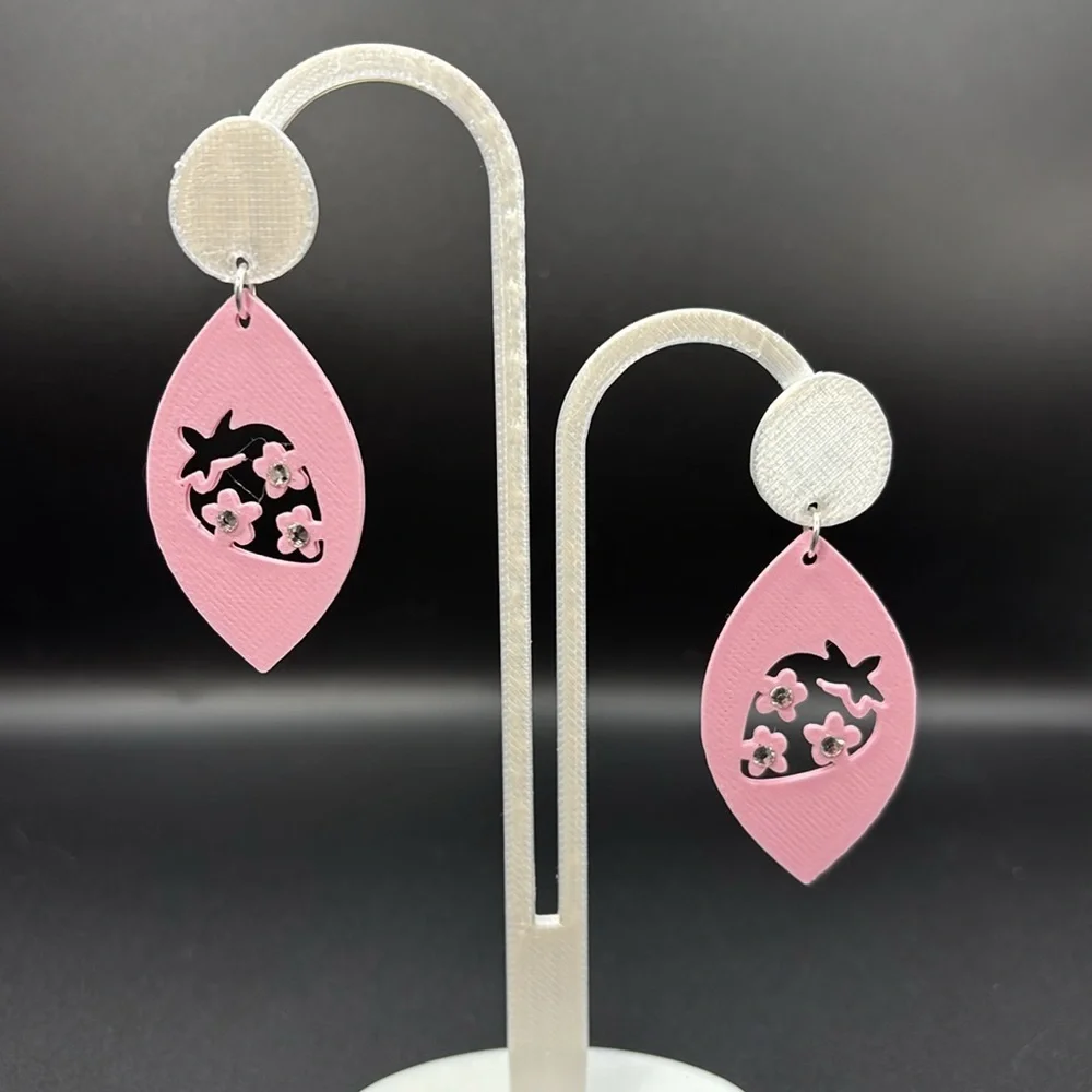 Pink Strawberry Rhinestone‎ Earrings